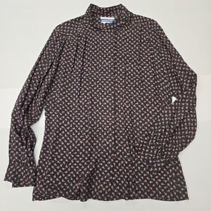 Vintage Pendleton Women's 14 Black Floral Print Long Sleeve Button Up Blouse